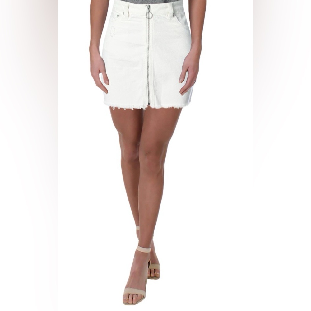 Free People Zip It Up Distressed Mini Skirt NWT Vintage White Size 29